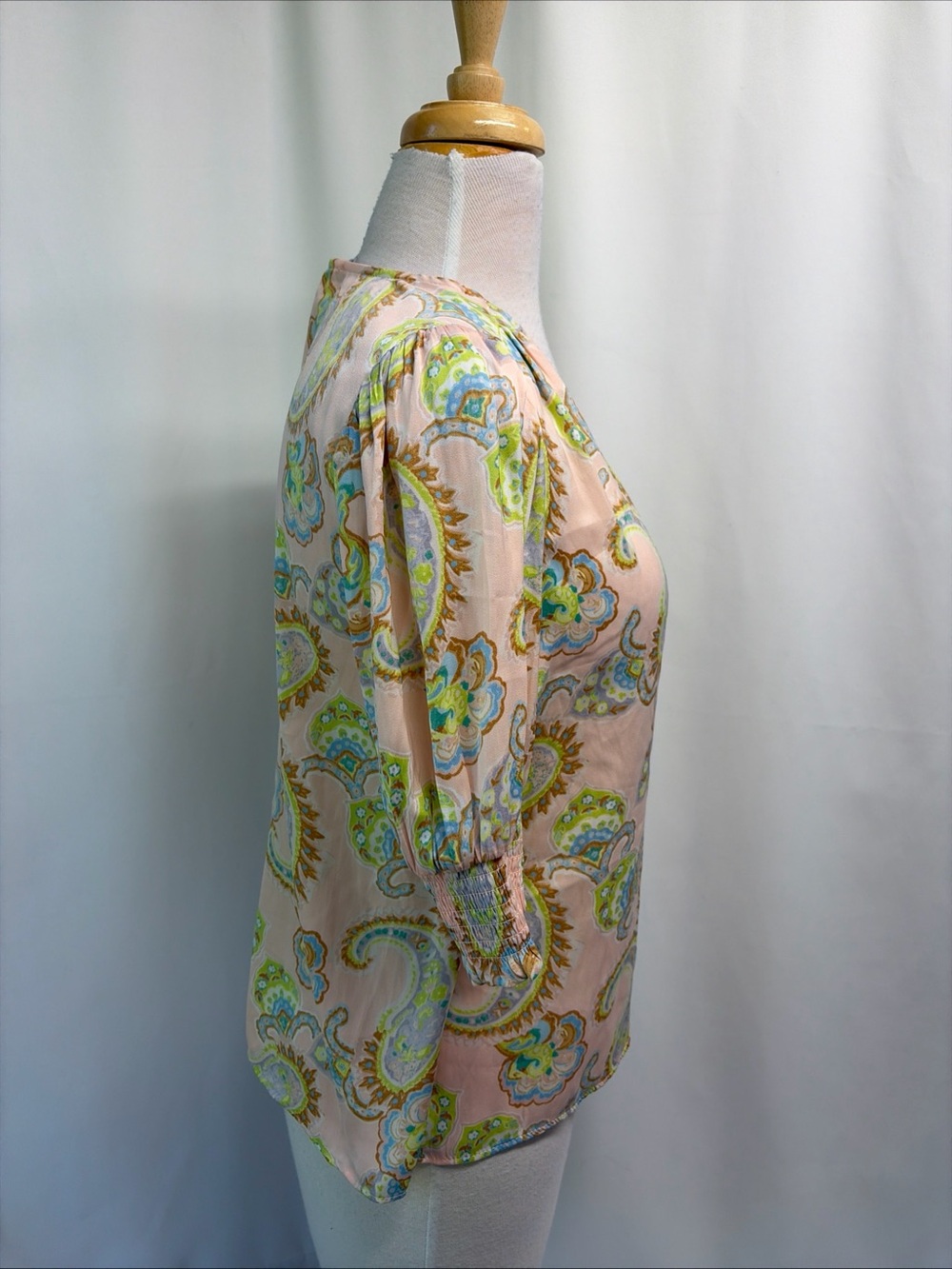 NWT Sigrid Olsen Women XS Multicolor Paisley Silky SS Smocked Shirt Blouse - Picture 8 of 12